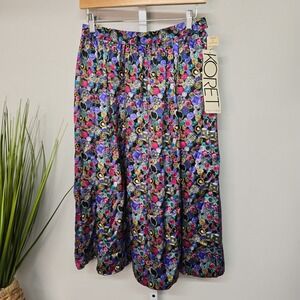Dead Stock Vintage Koret Petites Elastic Waist Midi Skirt Colorful Print 10 P